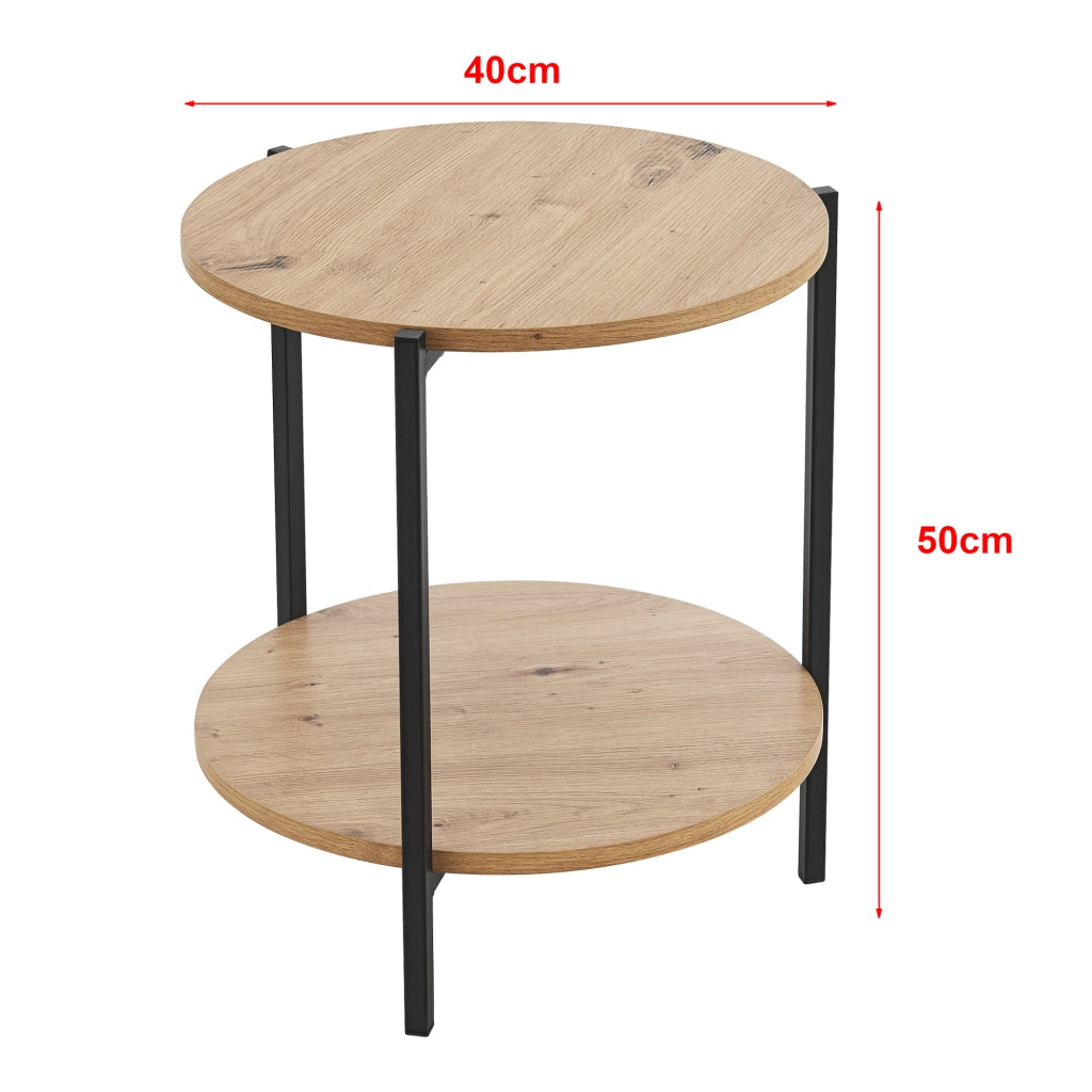 Tavolino Basso Kuopio a 2 Ripiani Rotondi Ø40cm Effetto Legno [en.casa]