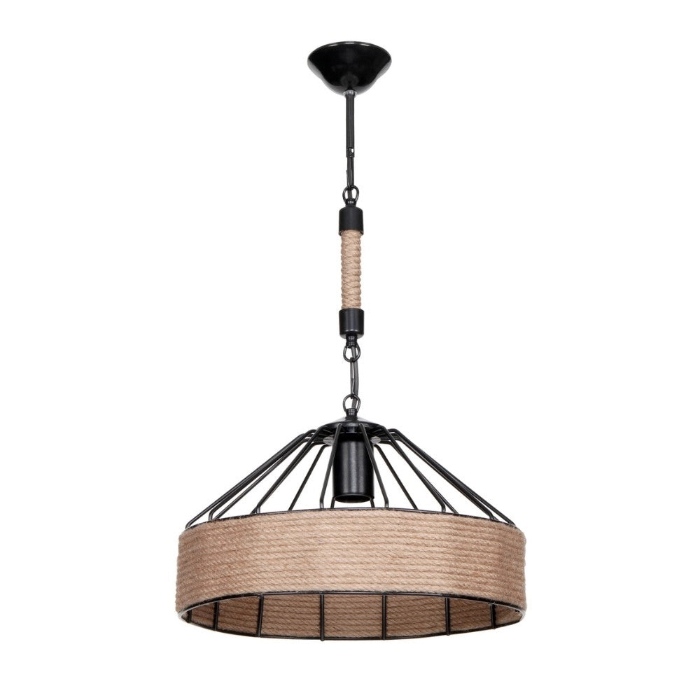 Lampada da soffitto Malina ASZ1180 struttura in metallo nero con dettagli in iuta H61xL34