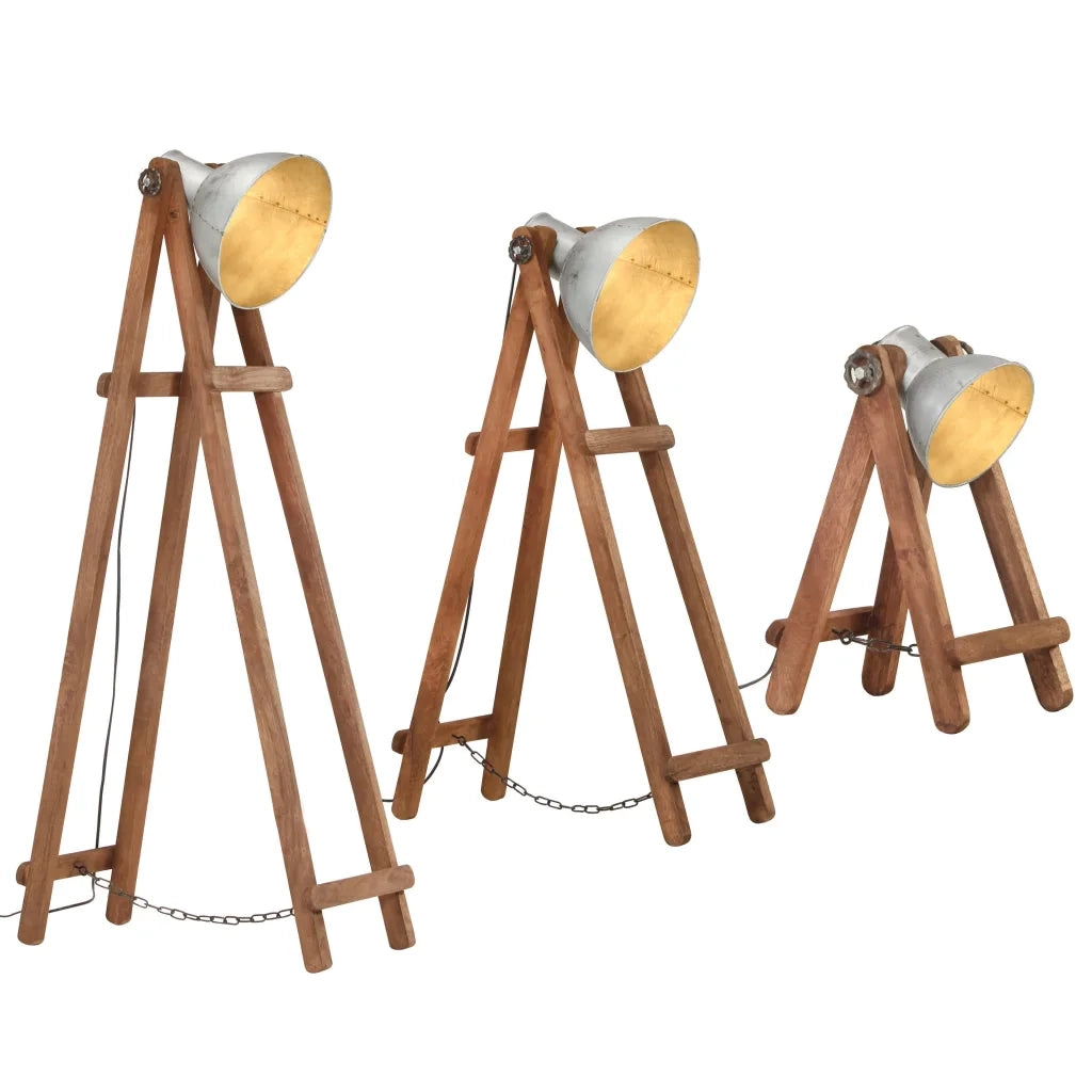 Lampade da Pavimento 3 pz Argento E27 in Massello di Mangocod mxl 81573