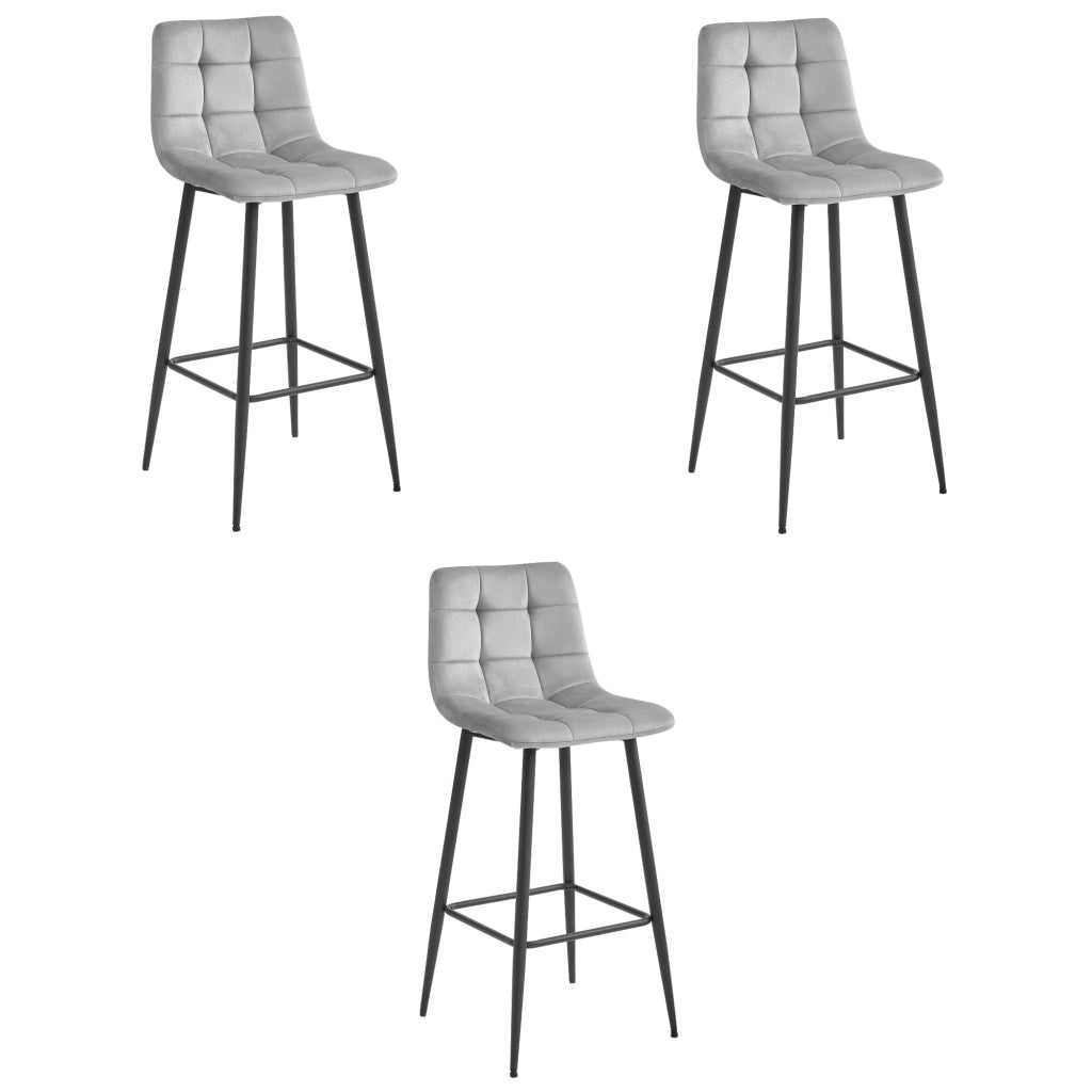 Sgabello Valora TEOTO in velluto grigio argento con gambe nere per cucina x3