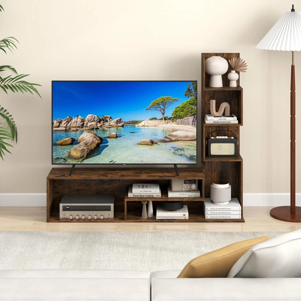 Mobile per TV a Cubi per TV Fino a 50”, Tavolo Console Media con Mensole di Stoccaggio a Forma di L e Scomparti Aperti, Centro di Intrattenimento per Soggiorno, Ingresso (Industriale)