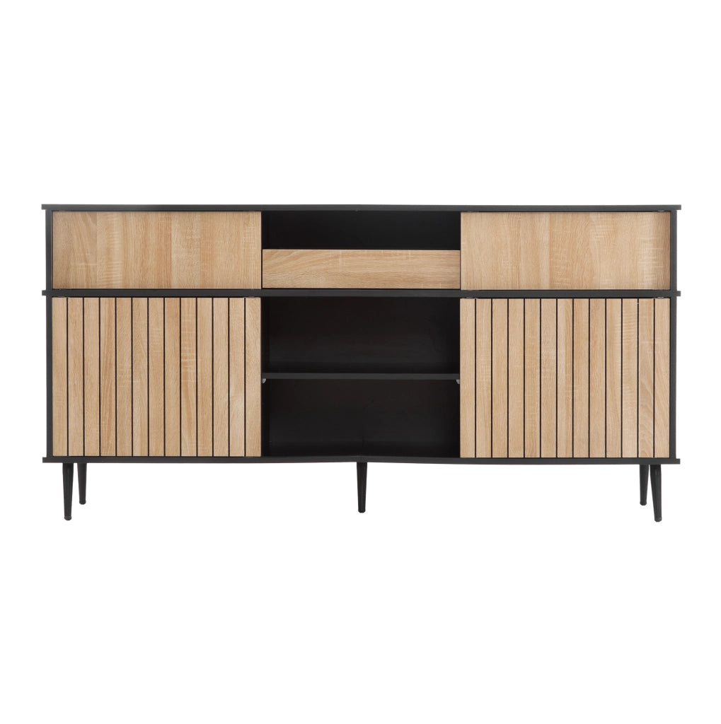 Credenza con ante scorrevoli effetto rovere e nero, 160 cm