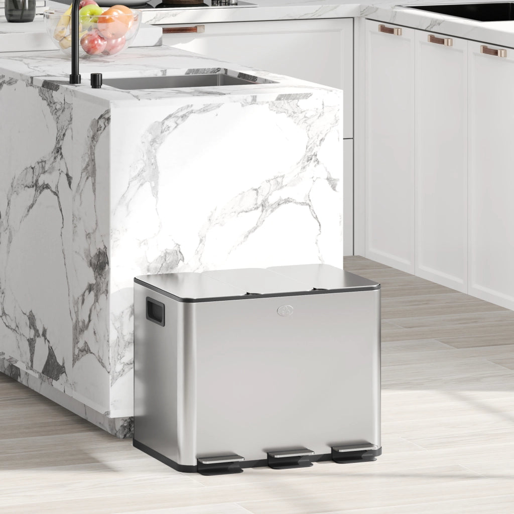 Cestino per Rifiuti da Cucina ¨C zephmum ¨C Acciaio Inox 3x10L con Pedale