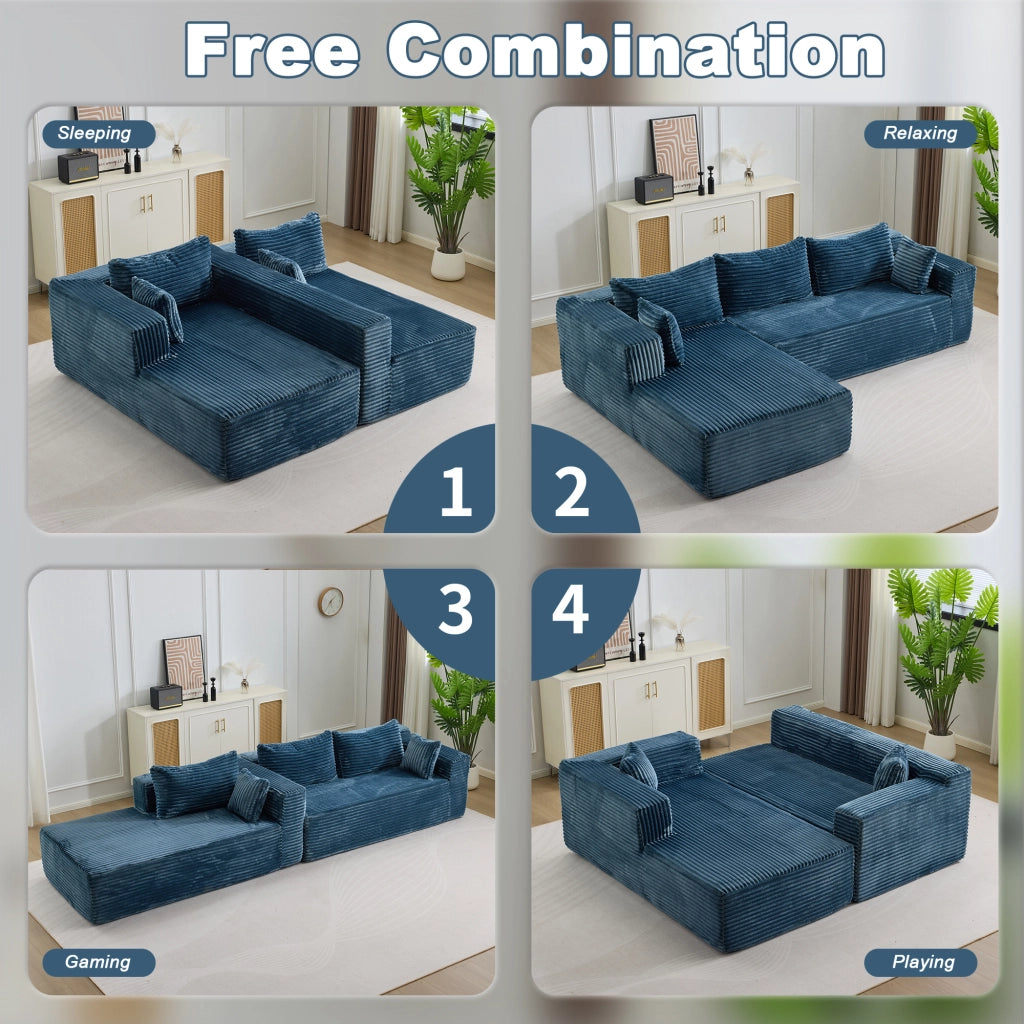 Divano angolare letto con chaise longue ¨C zephmum ¨C tessuto velluto blu