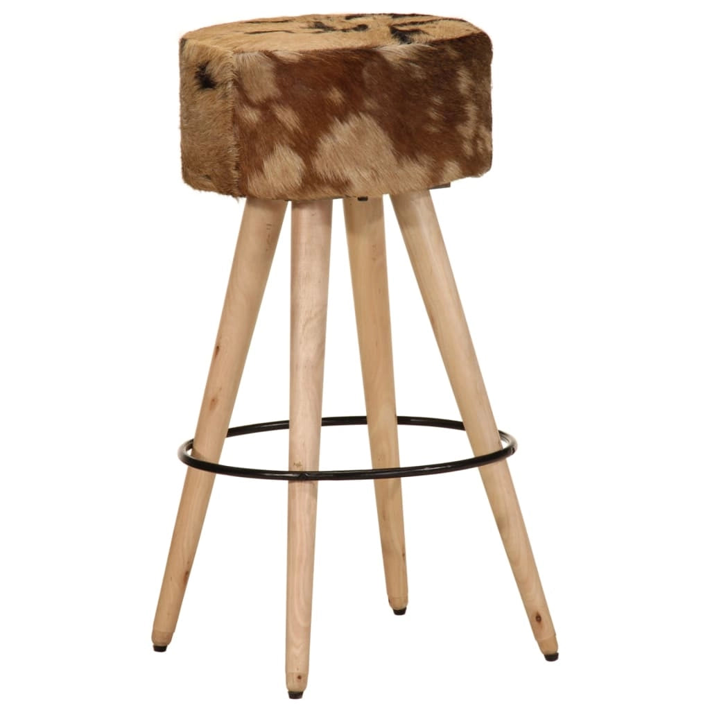 Sgabelli da Bar 2 pz Marroni Legno di Mango Grezzo e Vera Pellecod mxl 71349