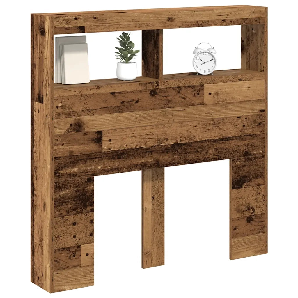 Testiera con Contenitore a LED-Testiera con Ripiani Legno Antico 100x17x102 cm