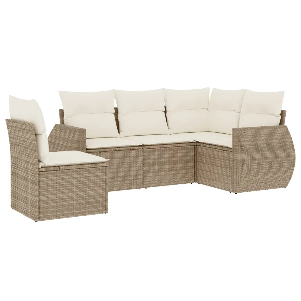 Set Divano da Giardino 5 pz con Cuscini Beige in Polyrattancod mxl 114436