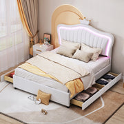 Letto per bambini con LED e cassetti - Xylo - 140x200 - Bianco