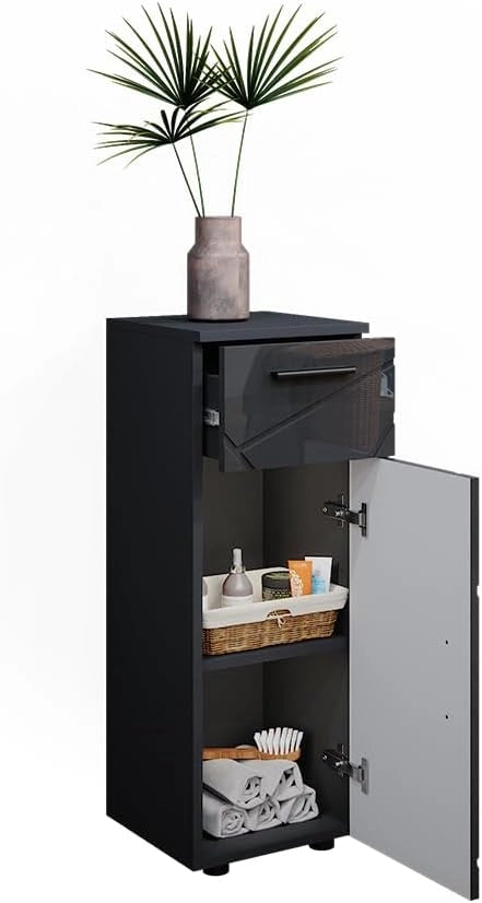 Mobiletto bagno Irma, Antracite lucido, 30 x 81 cm, per la conservazione in bagno, abbinabile alla serie Irma