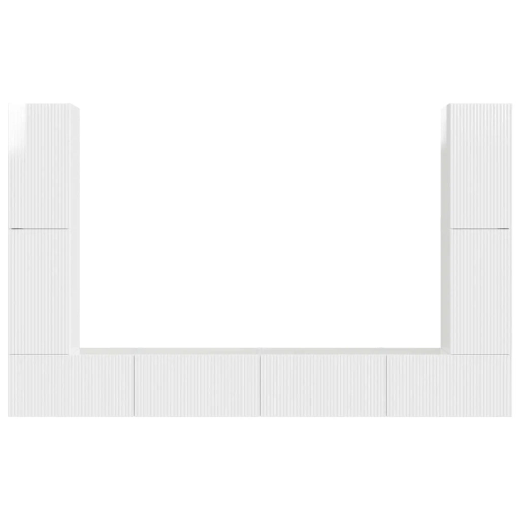 Set mobile TV 8 pcs Bianco Lucido Legno multistrato