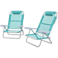 Set 2 Sedie da Campeggio Pieghevoli e Reclinabili su 6 Livelli, in Alluminio e Schiuma, 62x65x80 cm, Grigio a Azzurro