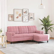 vidaXL Divano a 3 Posti con Poggiapiedi rosa 180 cm in Velluto