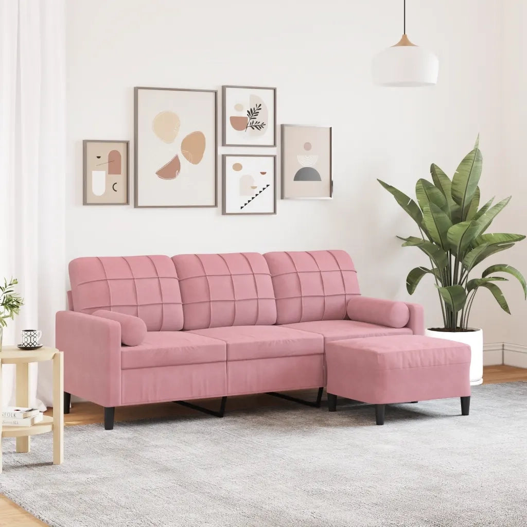 vidaXL Divano a 3 Posti con Poggiapiedi rosa 180 cm in Velluto