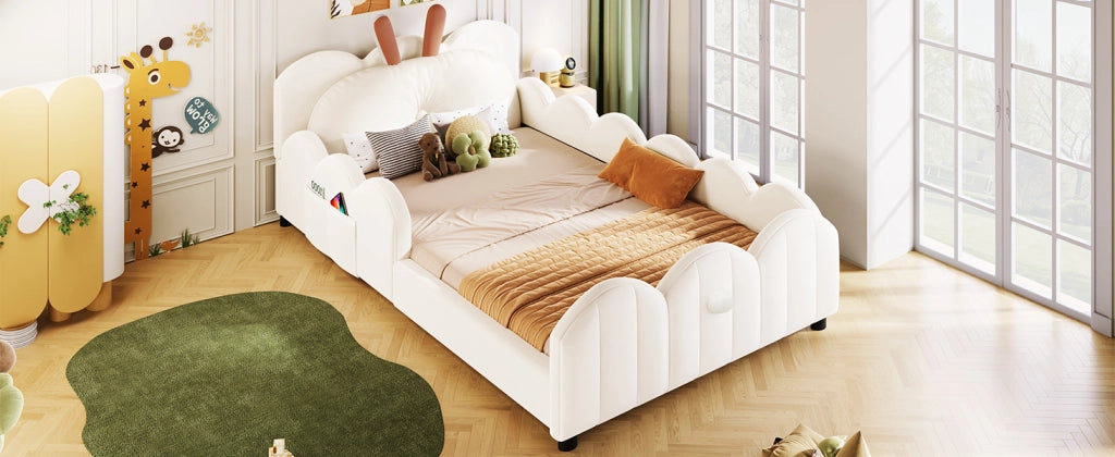 Letto singolo 90x200 a forma di coniglio, letto imbottito beige con sponde