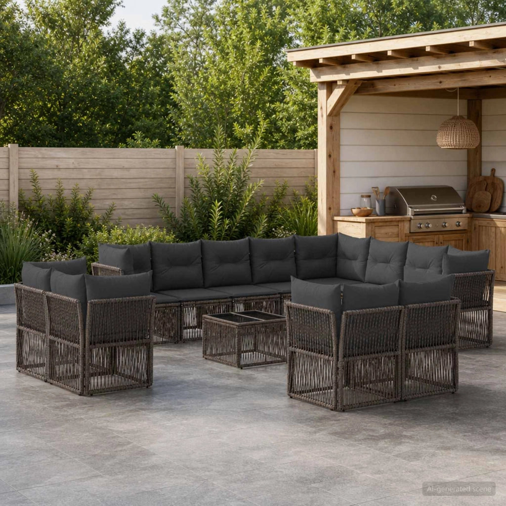 Set Divano da Giardino 13 pz Grigio polyrattan 3434432