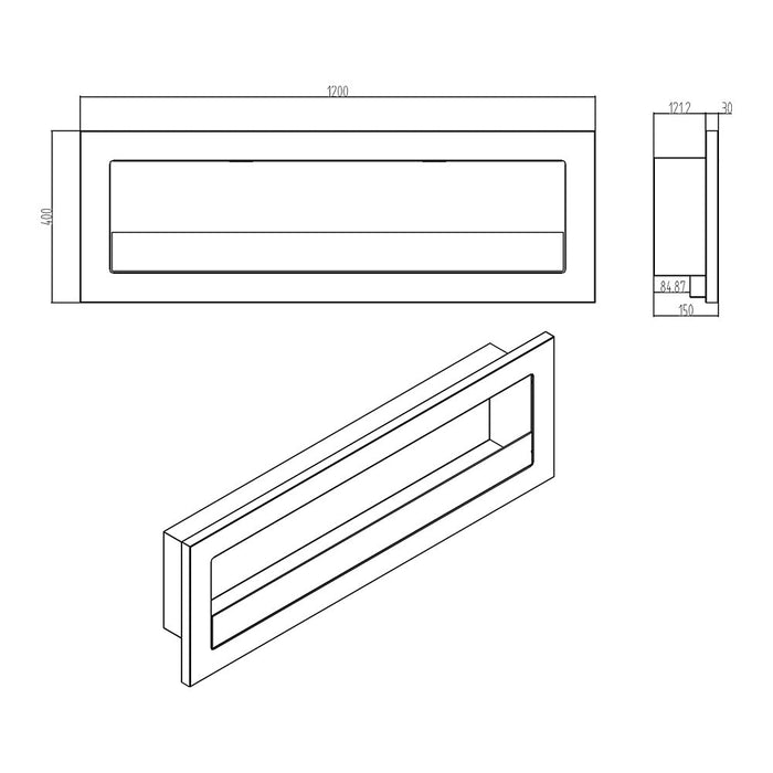 Camino a Bioetanolo da Incasso 120x15x40 cm Livorno 120 Nero