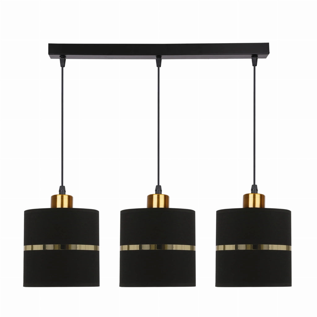 Lampadario Candellux Assam 3xE27 nero/ottone tessuto