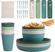 Set di utensili da campeggio in plastica da 45 pezzi con borsa portatile per 4 persone servizio da tavola per campeggio, picnic e matrimoni in camper