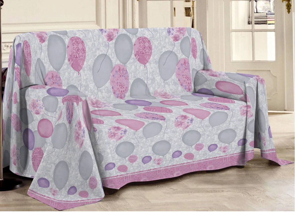 Telo Arredo Multiuso Linea Pensieri Delicati In Cotone Disegno Palloncini - Matrimoniale - Rosa