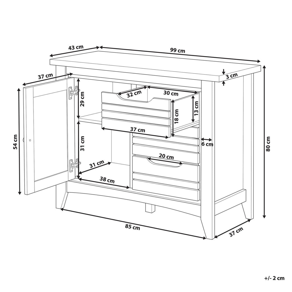 Madia credenza Effetto Legno Chiaro 80 x 99 x43 cm 1 Cassettiera con 3 Cassetti