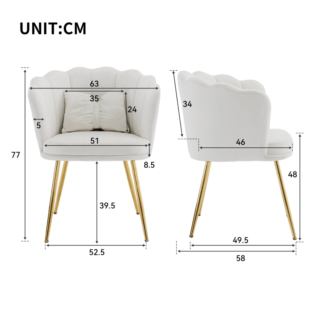 SEDIA imbottita set da 4 pezzi in velluto beige con schienale a petalo