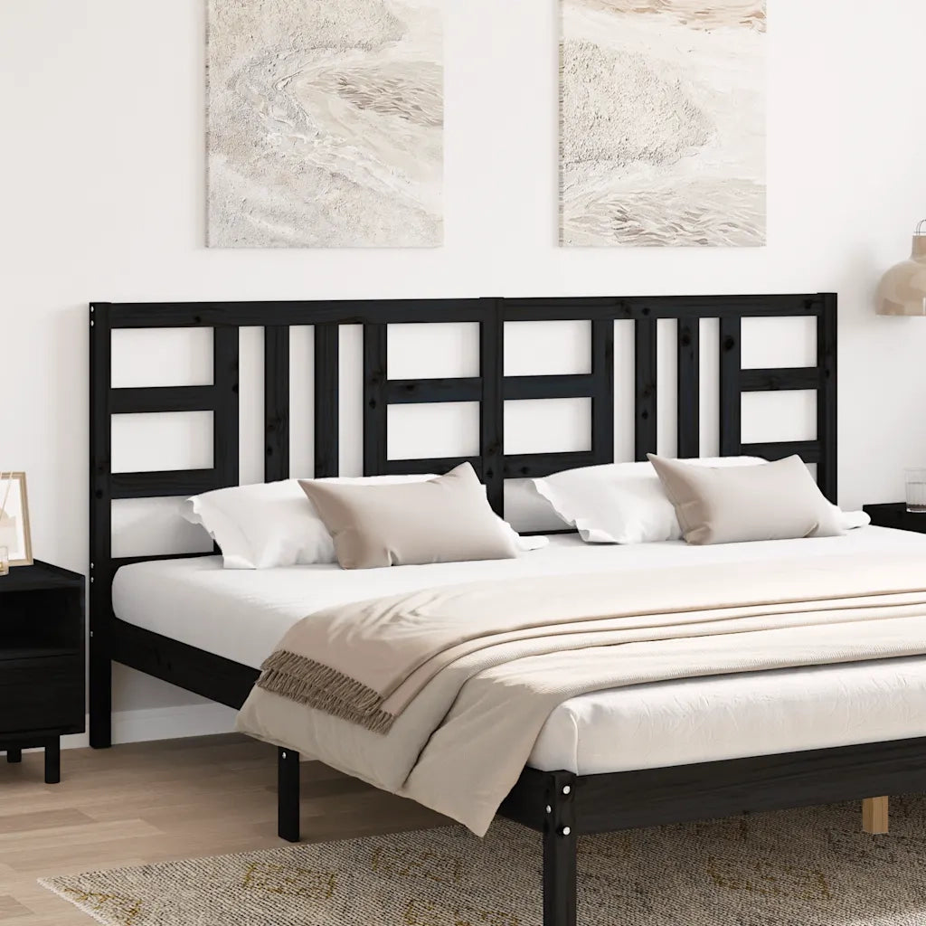 Testiera per Letto Nera 206x4x100 cm in Legno Massello di Pino 817864