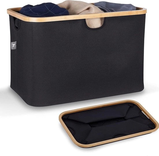 Asciugamani pieghevoli, 60 L, nero, asciugamani in tessuto con bordo in bambù, asciugamani pieghevoli, pieghevoli e piani, asciugamani pieghevoli pieghevoli, asciugamani, asciugamani portatili