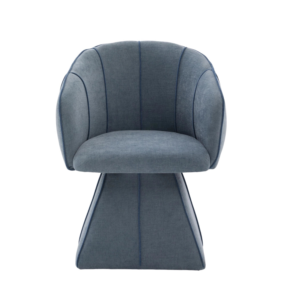 Poltrona girevole in chenille blu, seduta ergonomica con schienale alto, per camera e soggiorno