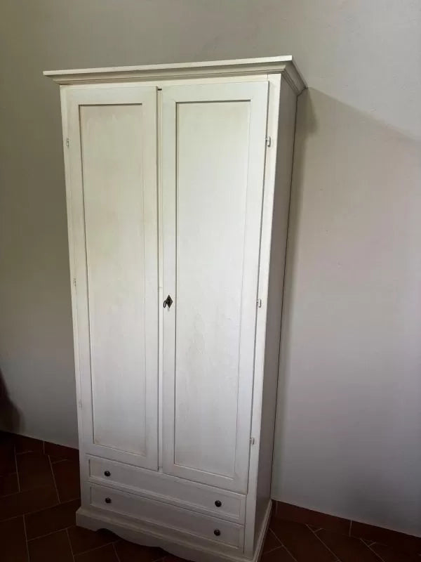 Armadio 2 porte 2 cassetti legno shabby bianco anticato 87x40x192 - Mobili 2G