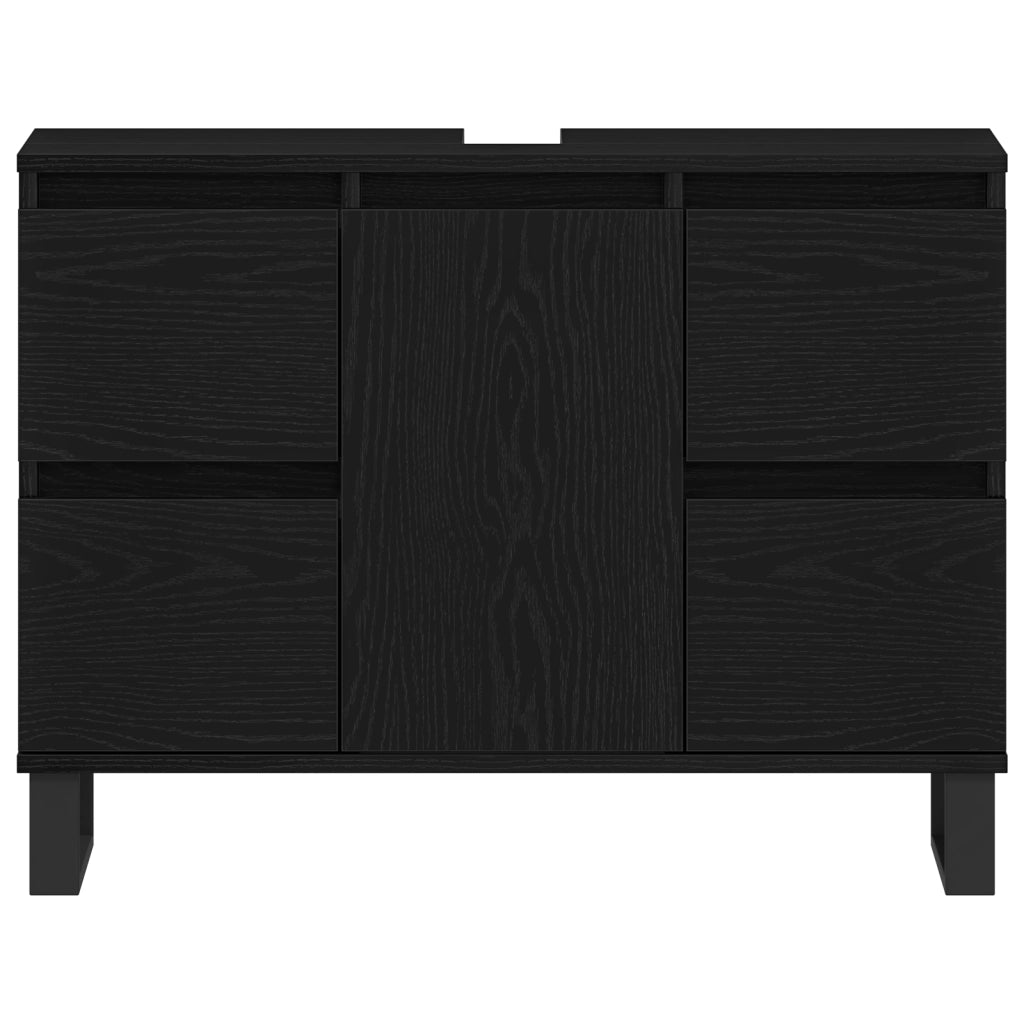 Cabinet del Lavabo per Bagno  Nero Rovere 80x33x60 cm Legno Ingegnerizzato