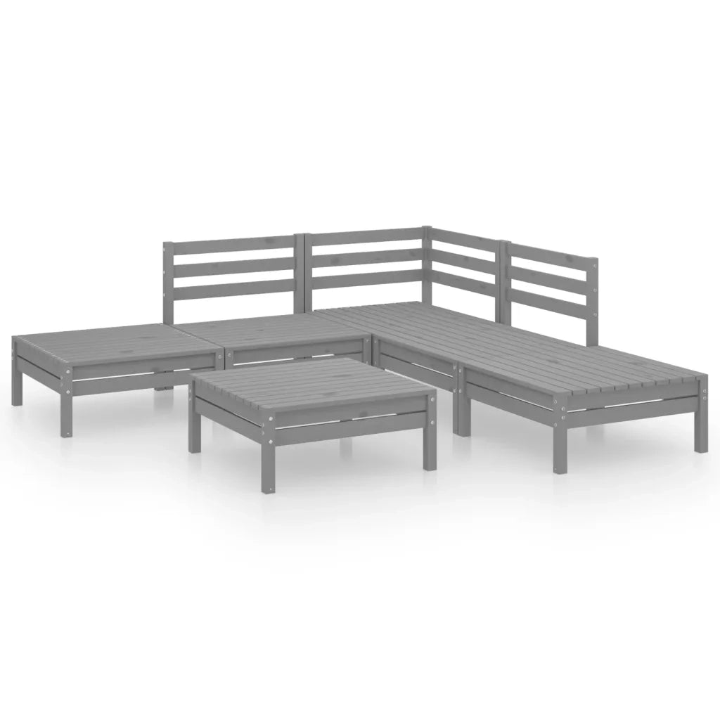 Set Salotto da Giardino 6 pz | Set di Mobili da Esterno in Legno Massello di Pino Grigio