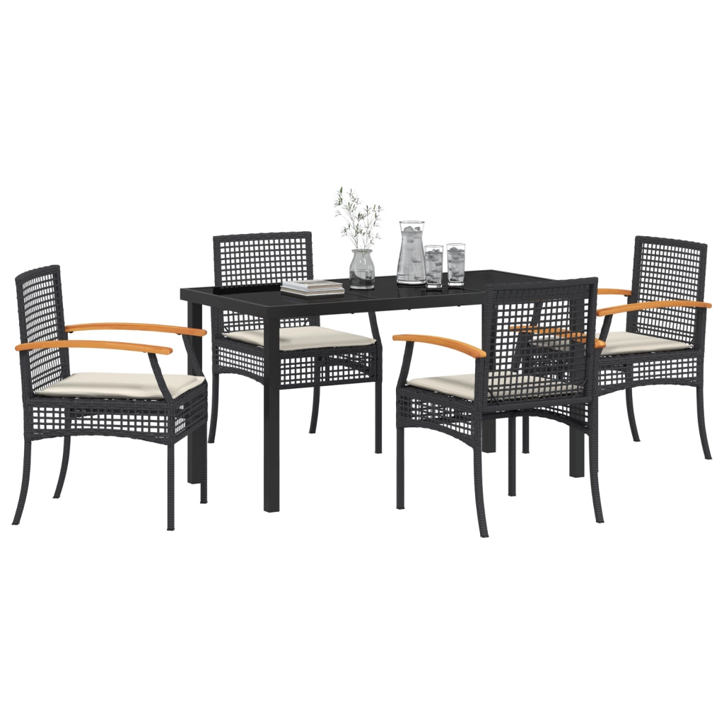 Set da Pranzo da Giardino 5 Pezzi con Cuscini Rattan Nero