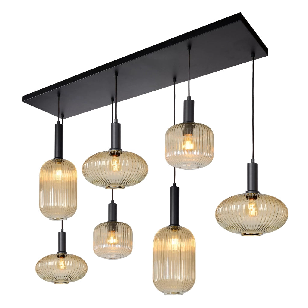 Lampadario Lucide Maloto ottone 7xE27 vetro rigato