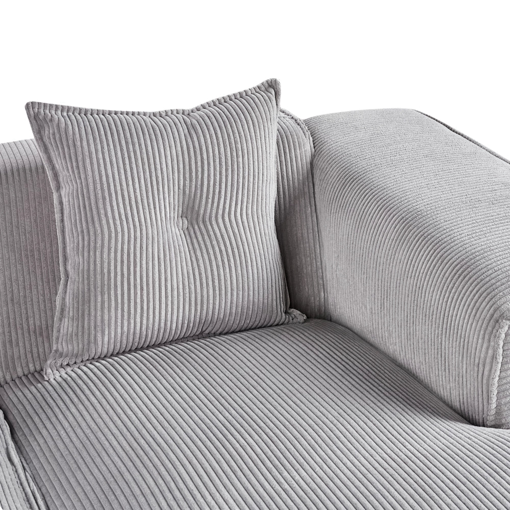 Divano Angolare lato sinistro in velluto a coste grigio con cuscini decorativi stile Moderno
