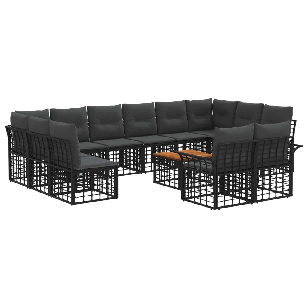 Set di divani da esterno 13 pcs Nero e Grigio scuro Poliestere