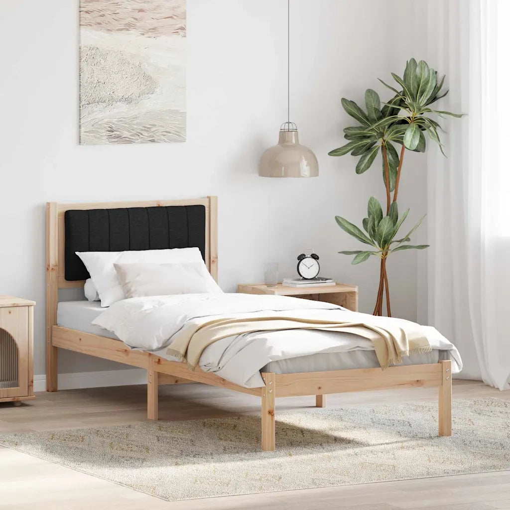 Letto con Testiera Rivestita Nero 80 x 200 cm Pino massello