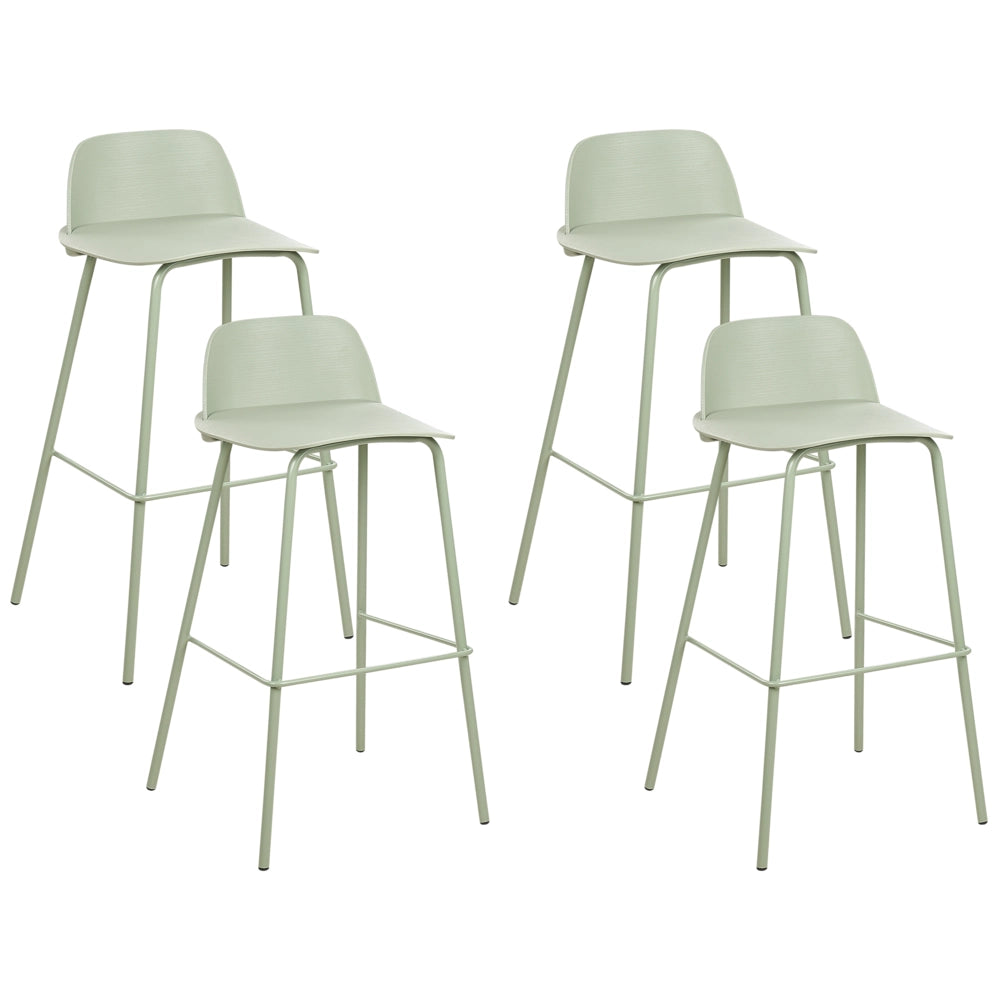Set di 4 sgabelli da bar moderni in plastica verde sintetica e gambe in metallo stile moderno contemporaneo