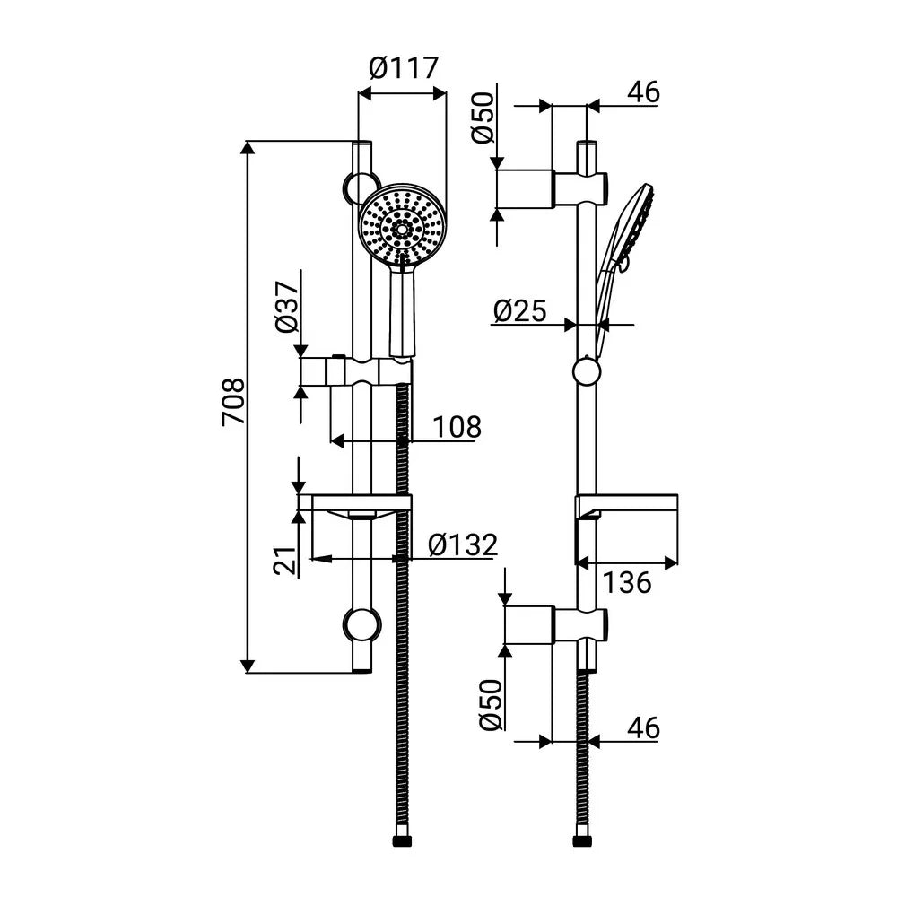 Saliscendi Mirto cromo asta con 2 supporti regolabili