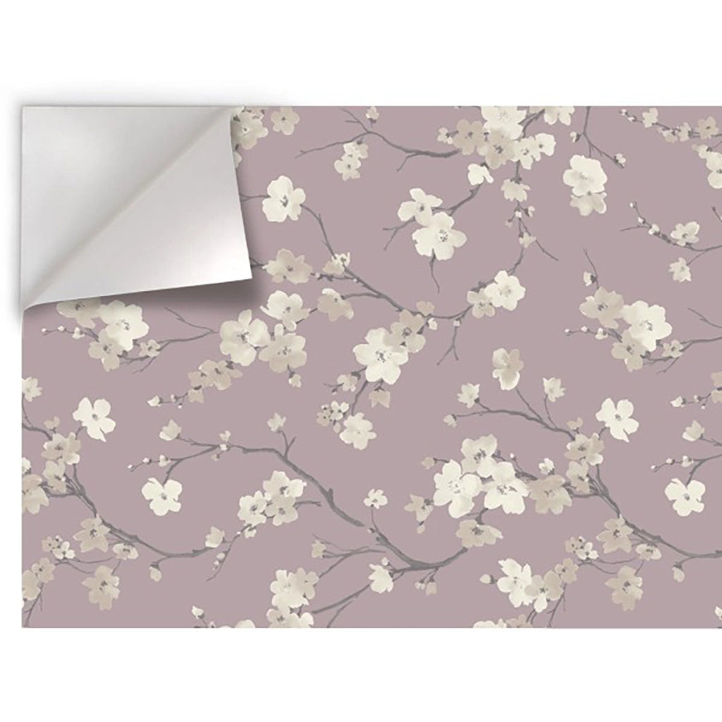 FIORI SU FONDO LILLA - Pellicola stampata adesiva in PVC finitura opaca Misura: 100x1000 cm