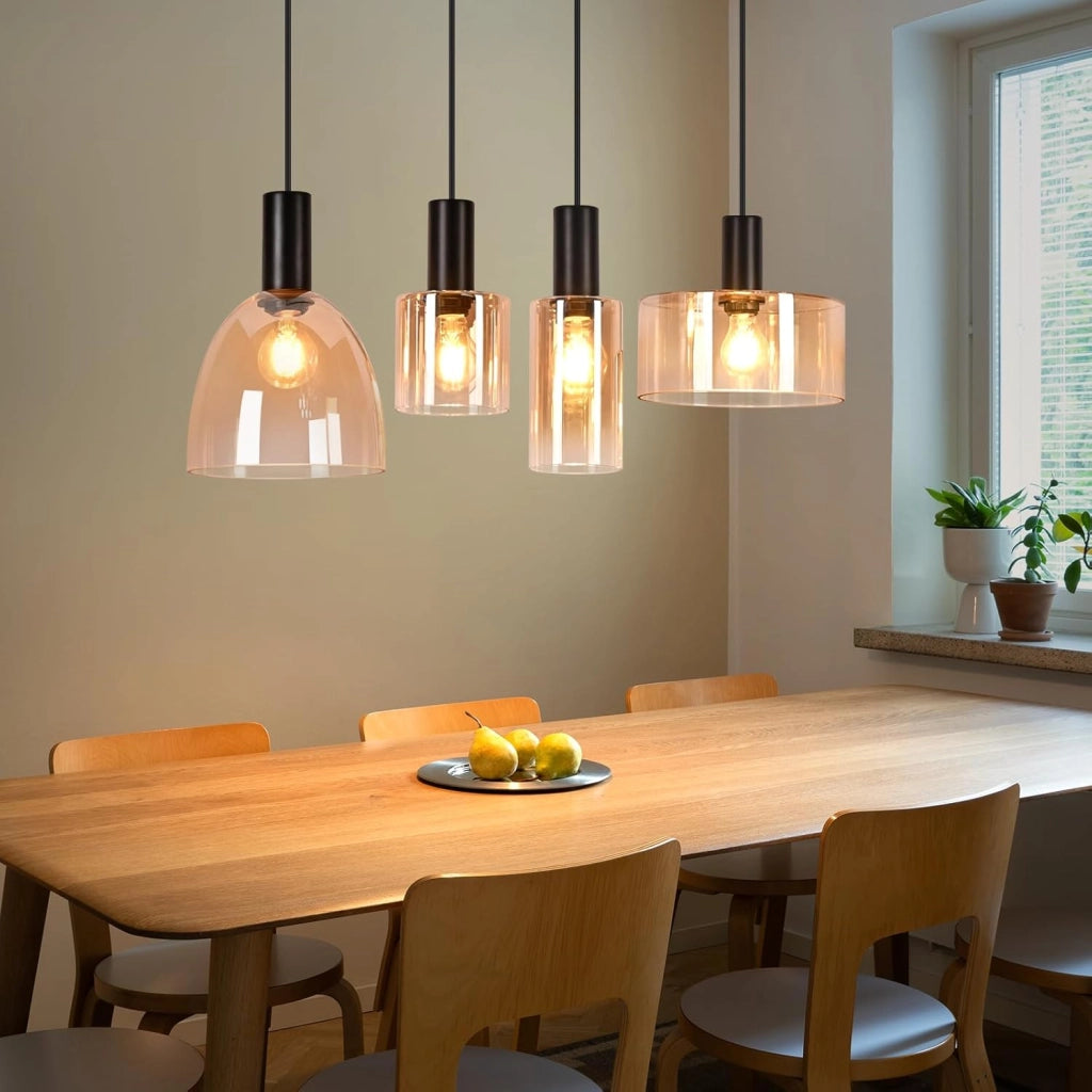 ZMH Lampada a Sospensione 4 Luci Vetro Ambra Industriale Altezza Regolabile per Soggiorno Sala da Pranzo Senza Lampadina