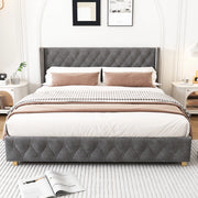 Letto imbottito in velluto grigio 180x200 cm con rete a doghe e testiera capitonné
