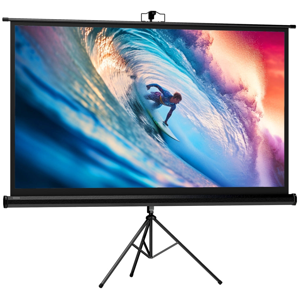 Telo per Proiettore Pieghevole da 84" con Treppiede Regolabile 200x8x118 cm in Plastica e Metallo Nero