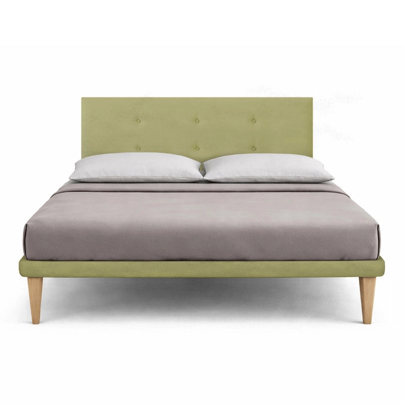Letto imbottito Letto Matrimoniale alla Francese 140x190 cm Button - Con rete,Microfibra,Tè verde