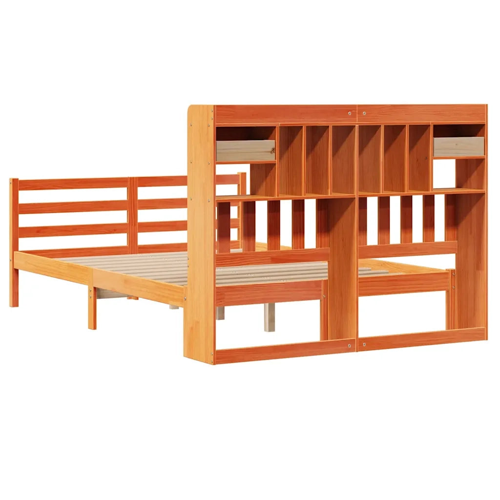 Letto Libreria senza Materasso Marrone Cera 150x200 cm in Pino