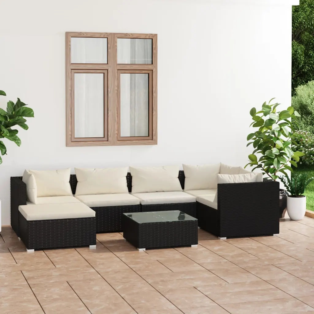 Set Divani da Giardino 7 pz con Cuscini in Polyrattan Nero cod mxl 41218