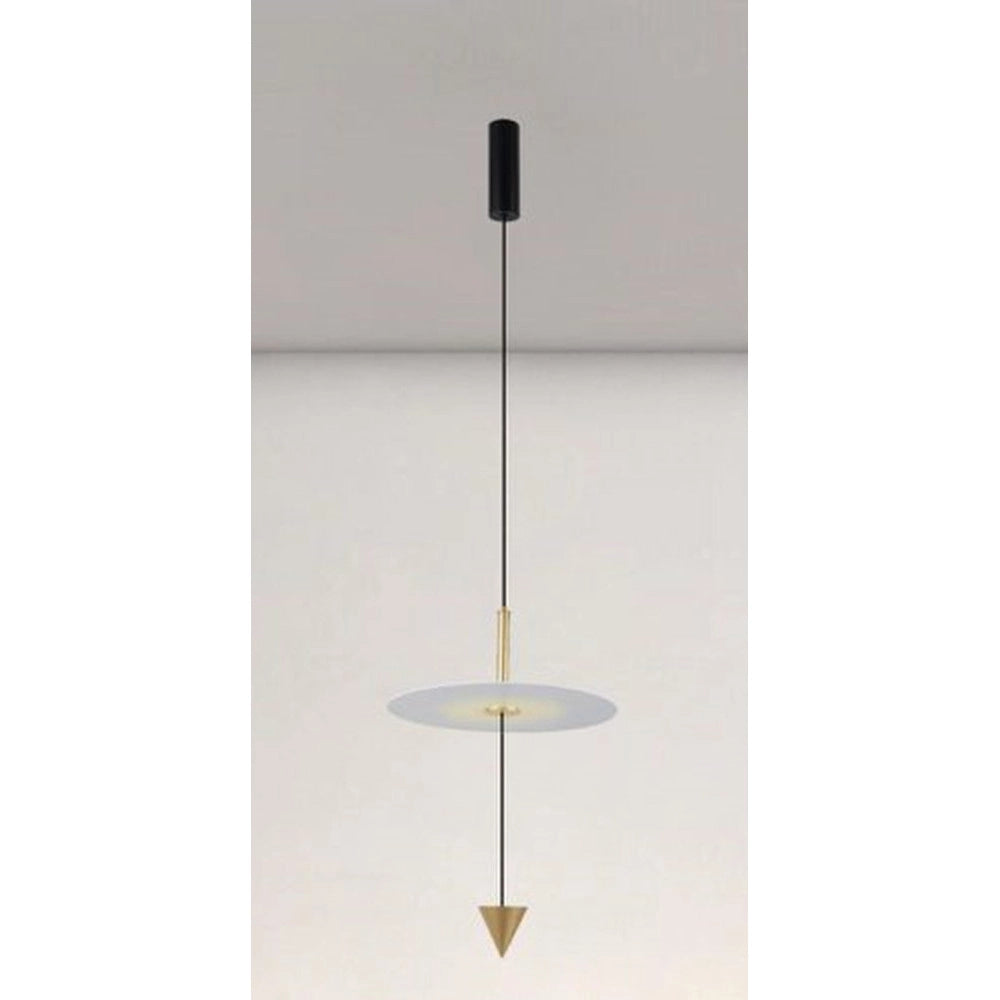 Trade Shop - Lampadario A Sospensione Lampada 12w Luce Led 4000k Disco Bianco ø23cm Cono Oro 32016 -