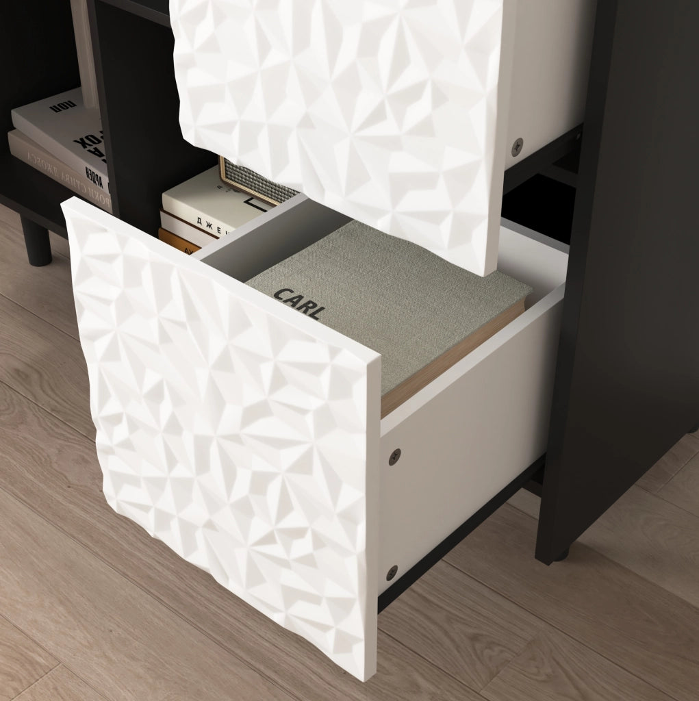 Credenza sideboard in MDF nero e rosso 90x40x80 cm con 2 cassetti e vano aperto