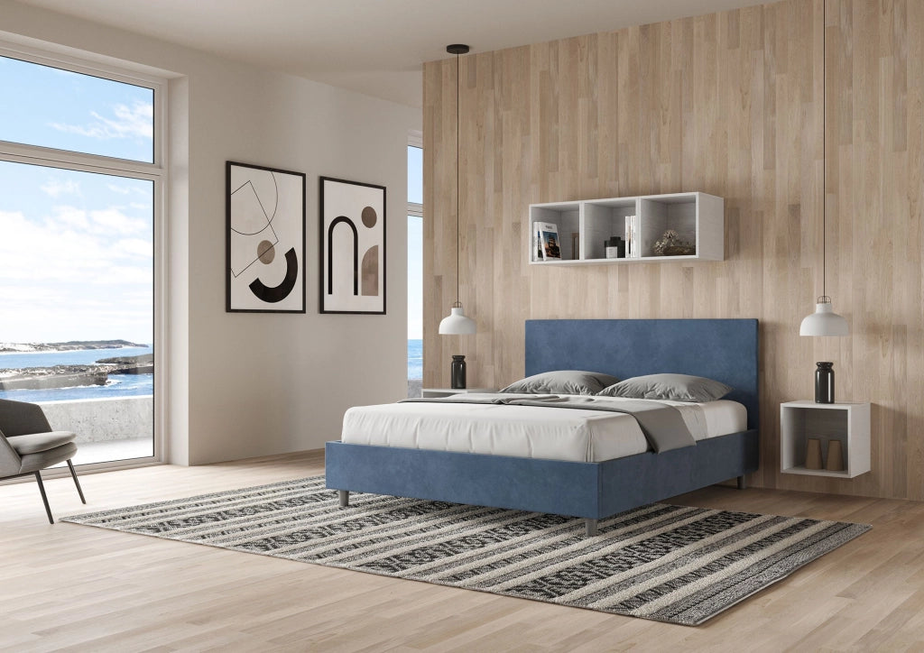 Letto matrimoniale francese senza rete imbottito 140x200 microfibra grigio Adele