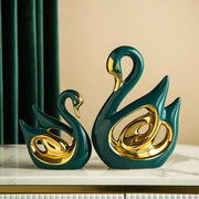 Keramico di figura, set di sculture di 2 anatre, decorazione creativa in ceramica, ornamenti artigianali, decorazione per la casa, regalo di ricordo per i genitori, adatto per la decorazione su una mensola, un libro o un mobile per la TV.