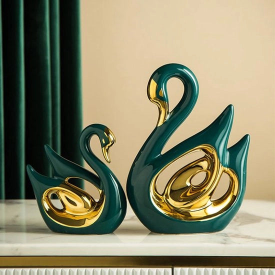 Keramico di figura, set di sculture di 2 anatre, decorazione creativa in ceramica, ornamenti artigianali, decorazione per la casa, regalo di ricordo per i genitori, adatto per la decorazione su una mensola, un libro o un mobile per la TV.